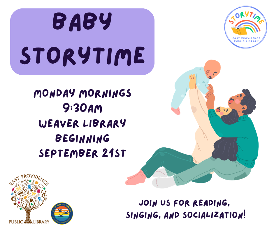 Baby Storytime flyer showing the schedule: Mondays at 9:30am.