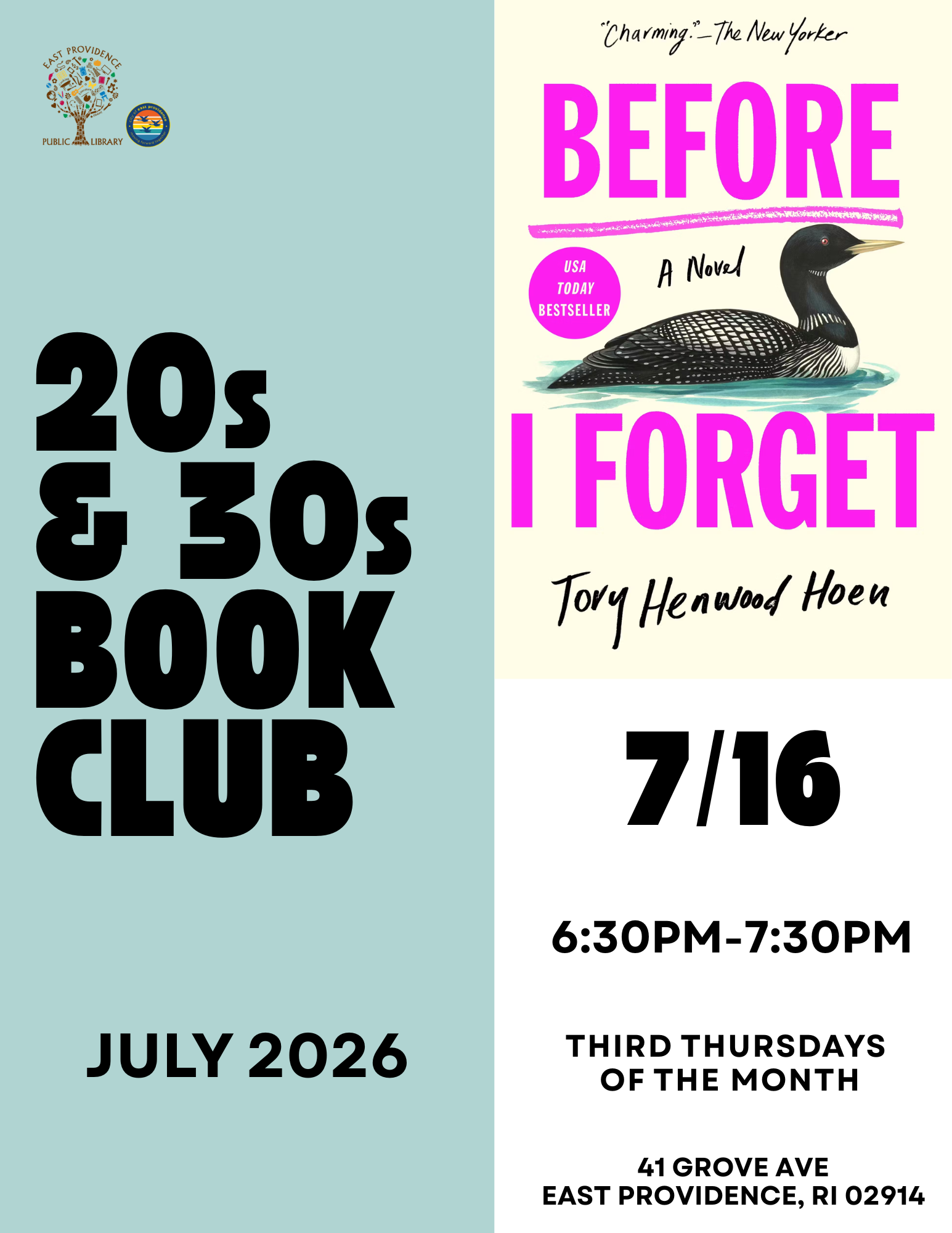 20s and 30s book club flyer