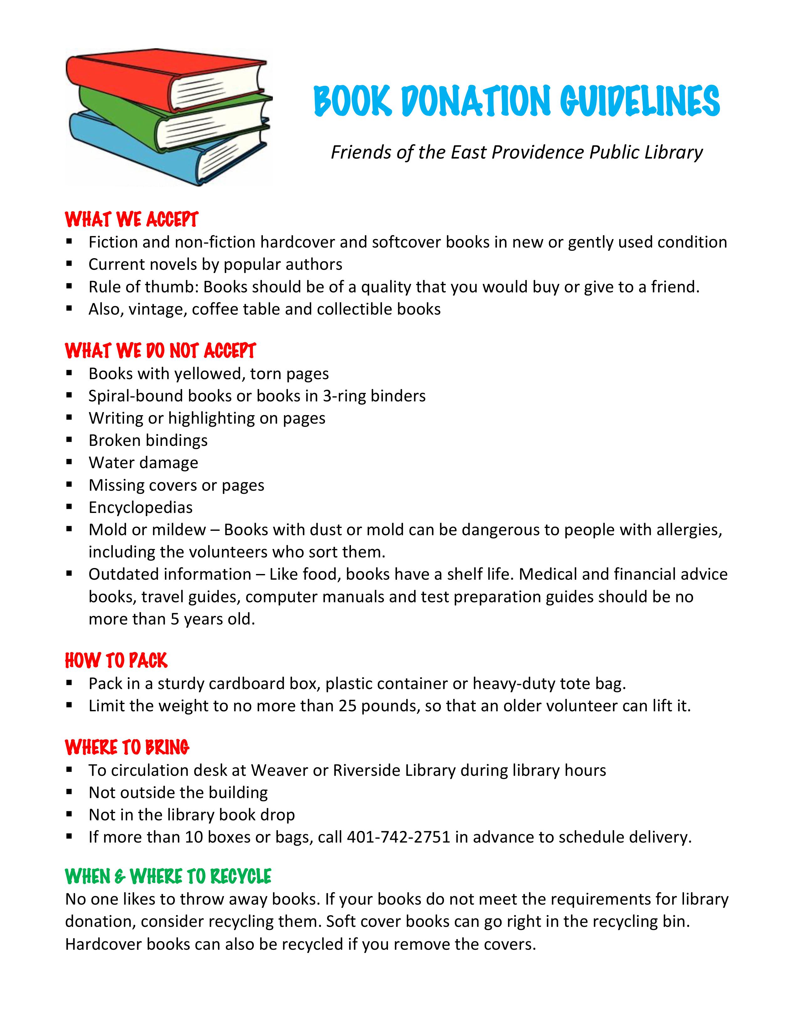 book donation guidelines graphic
