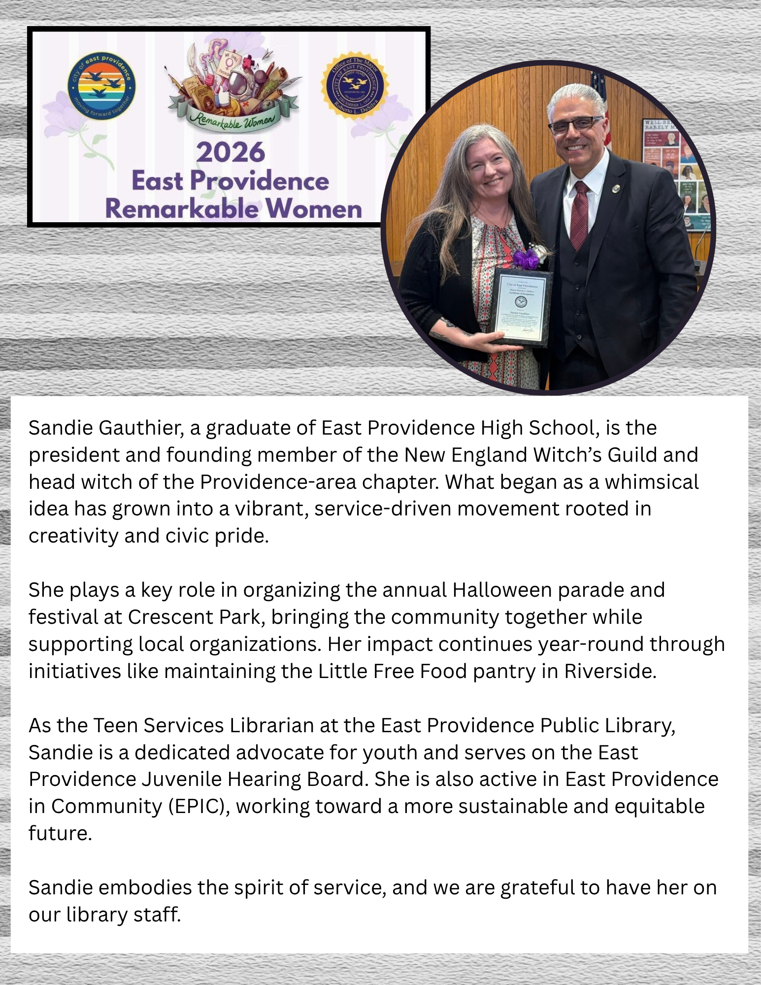 Sandie Gauthier with her award and the Mayor