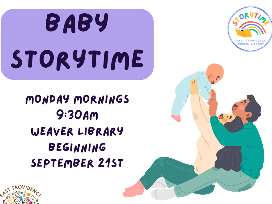 Baby Storytime flyer showing the schedule: Mondays at 9:30am.