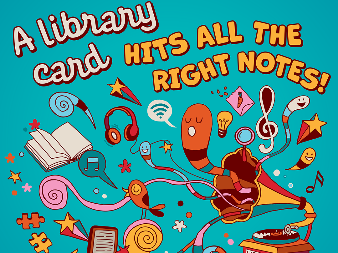 ALA's 2026 design for September's Library Card Sign Up Month featuring music. Tagline reads: A Library Card Hits All the Right Notes.