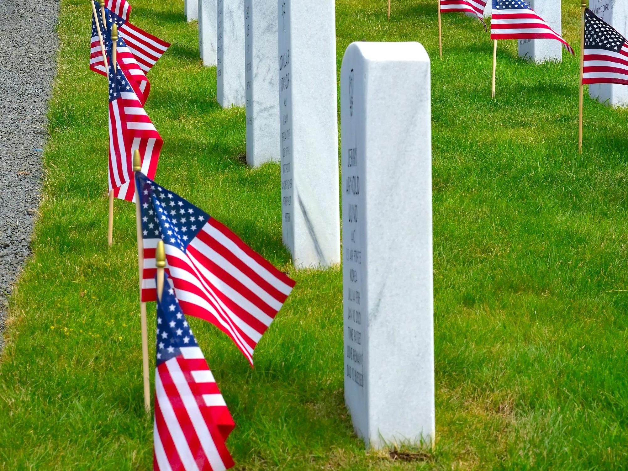 Image of flags in a cemetery